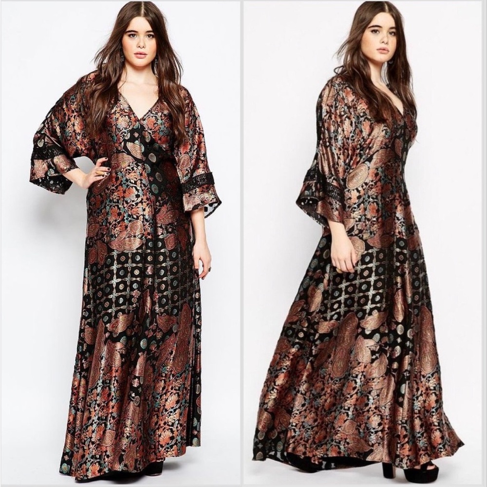 🌙 ASOS Curve 70s Style Burnout Satin Kimono Sleeve Maxi - 18